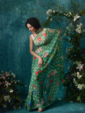 Green base polka floral saree set