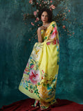 Yellow abstract floral saree set