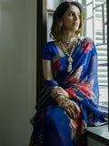 Bright blue floral bunch saree set