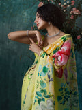 Yellow abstract floral saree set