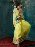 Yellow abstract floral saree set