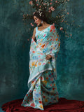Sky blue abstract floral saree set