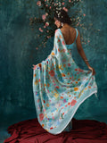 Sky blue abstract floral saree set