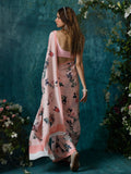 Pink botanical print floral saree set