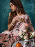 Pink botanical print floral saree set