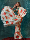 Ivory abstract floral saree set