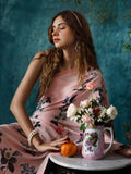 Pink botanical print floral saree set