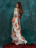 Ivory abstract floral saree set