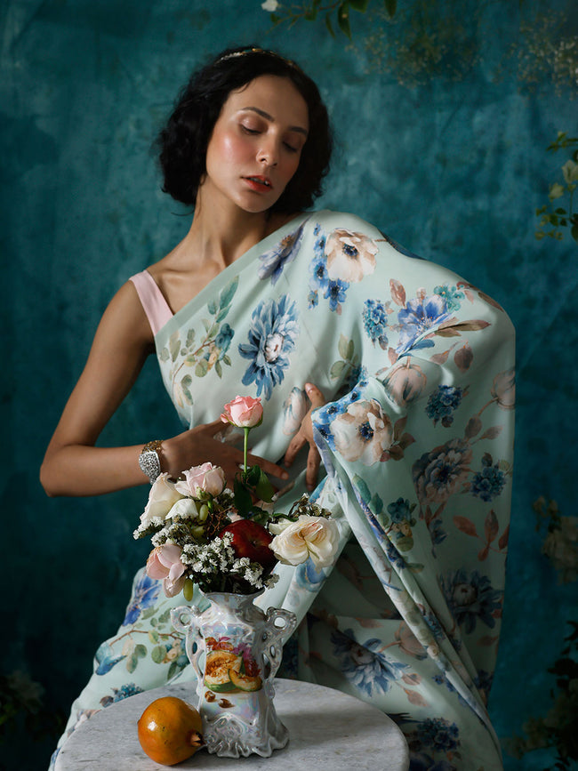 Blue floral saree set