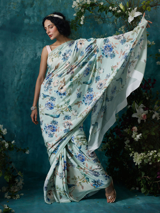 Blue floral saree set