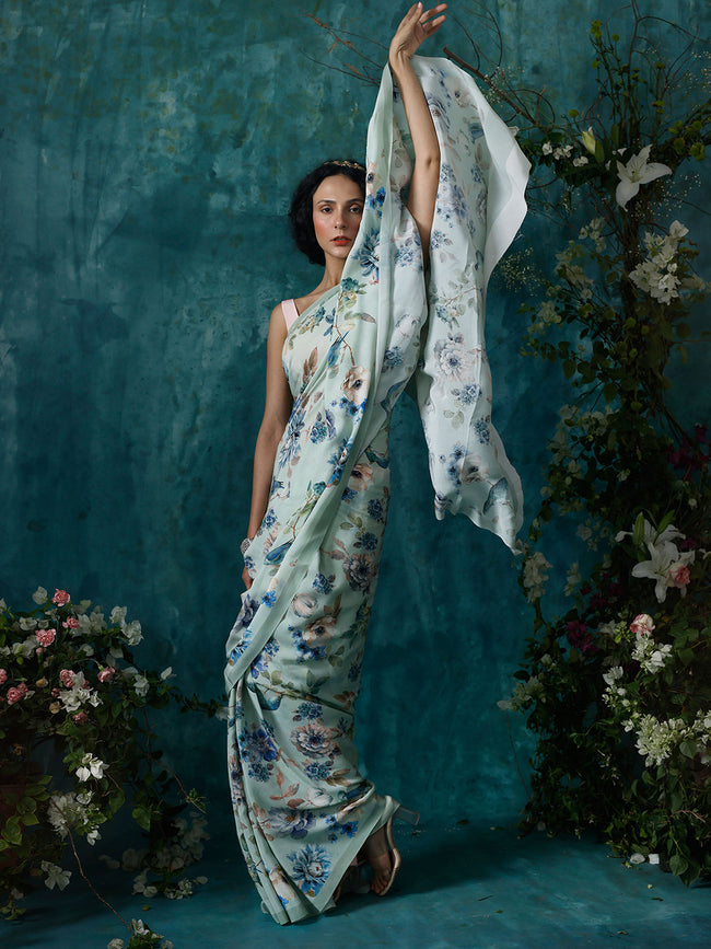 Blue floral saree set