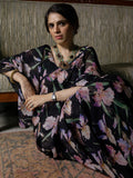 Black iris floral saree set