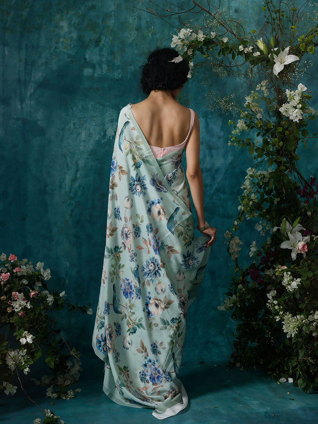 Blue floral saree set