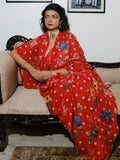 Red base polka floral saree set