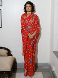 Red base polka floral saree set