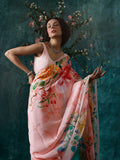 Light pink abstract floral saree set