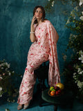 Pink floral jaal saree set