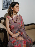Mouse color floral saree set