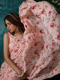 Pink floral jaal saree set