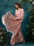 Pink floral jaal saree set