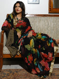 Black large floral bunch saree set
