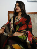 Black large floral bunch saree set