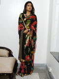 Black large floral bunch saree set
