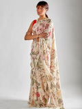 Ivory multi coloured tropical saree set