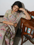Pale olive iris floral saree set