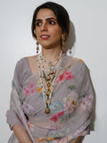 Mouse colored floral wreath saree set