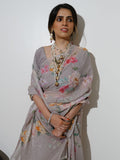 Mouse colored floral wreath saree set