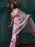 White base floral saree set