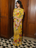 Mustard watercolor floral saree set