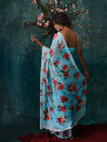 Blue floral saree set