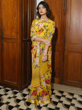 Mustard watercolor floral saree set