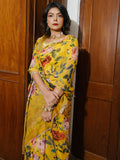 Mustard watercolor floral saree set