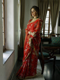 Red floral wreath saree set