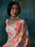 Pink abstract floral saree set