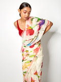 Ivory floral abstract saree set