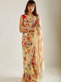 Pale yellow floral saree set