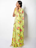 Lime green floral saree set