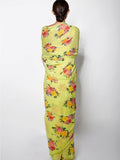 Lime green floral saree set