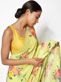 Lime green floral saree set