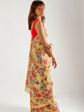 Pale yellow floral saree set