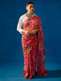 Fuchsia floral saree set