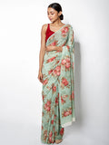 Sea green floral saree set