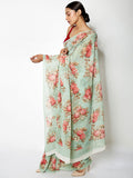 Sea green floral saree set