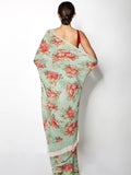 Sea green floral saree set