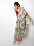 Sea green floral saree set