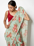 Sea green floral saree set